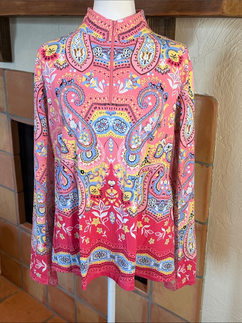 Ibkul Vicki Print Long Sleeve Mock Neck, size XL